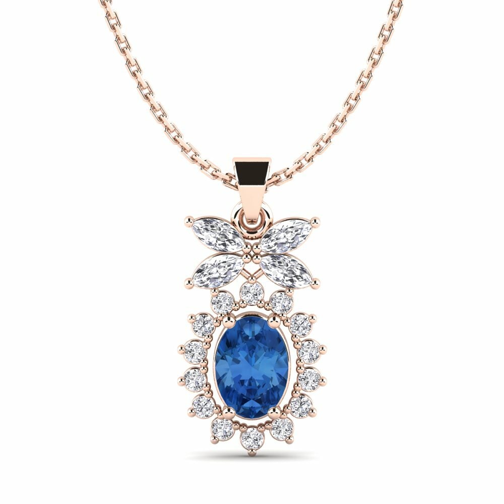 Vàng Hồng 9K Đá Zirconia Xanh Lam Mặt dây chuyền nữ Aurkena