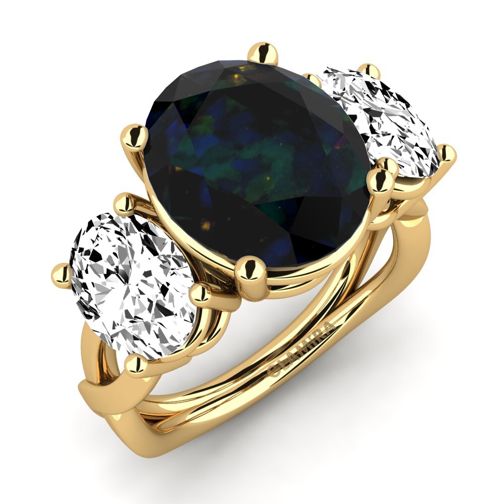 18k Oro Amarillo Opalo Negro Anillo Aurkene
