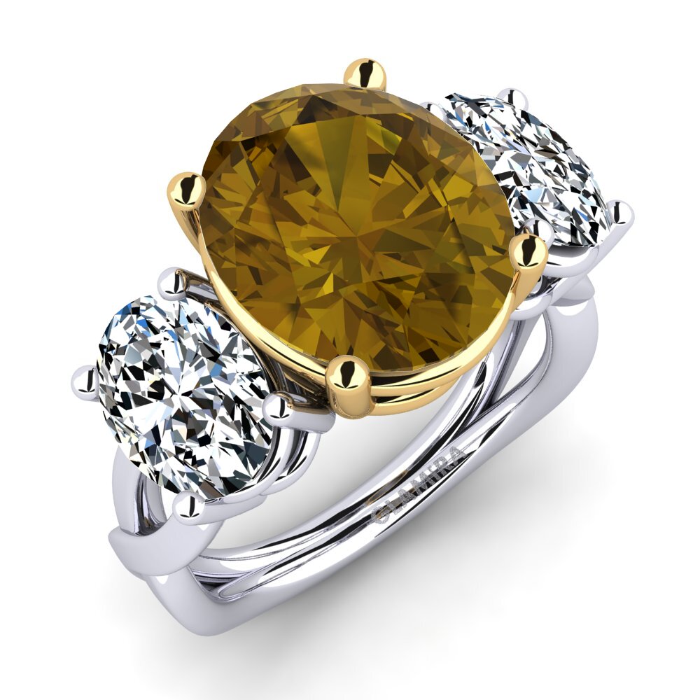 Or Blanc & Jaune 9k Zircon Brun Bague Aurkene