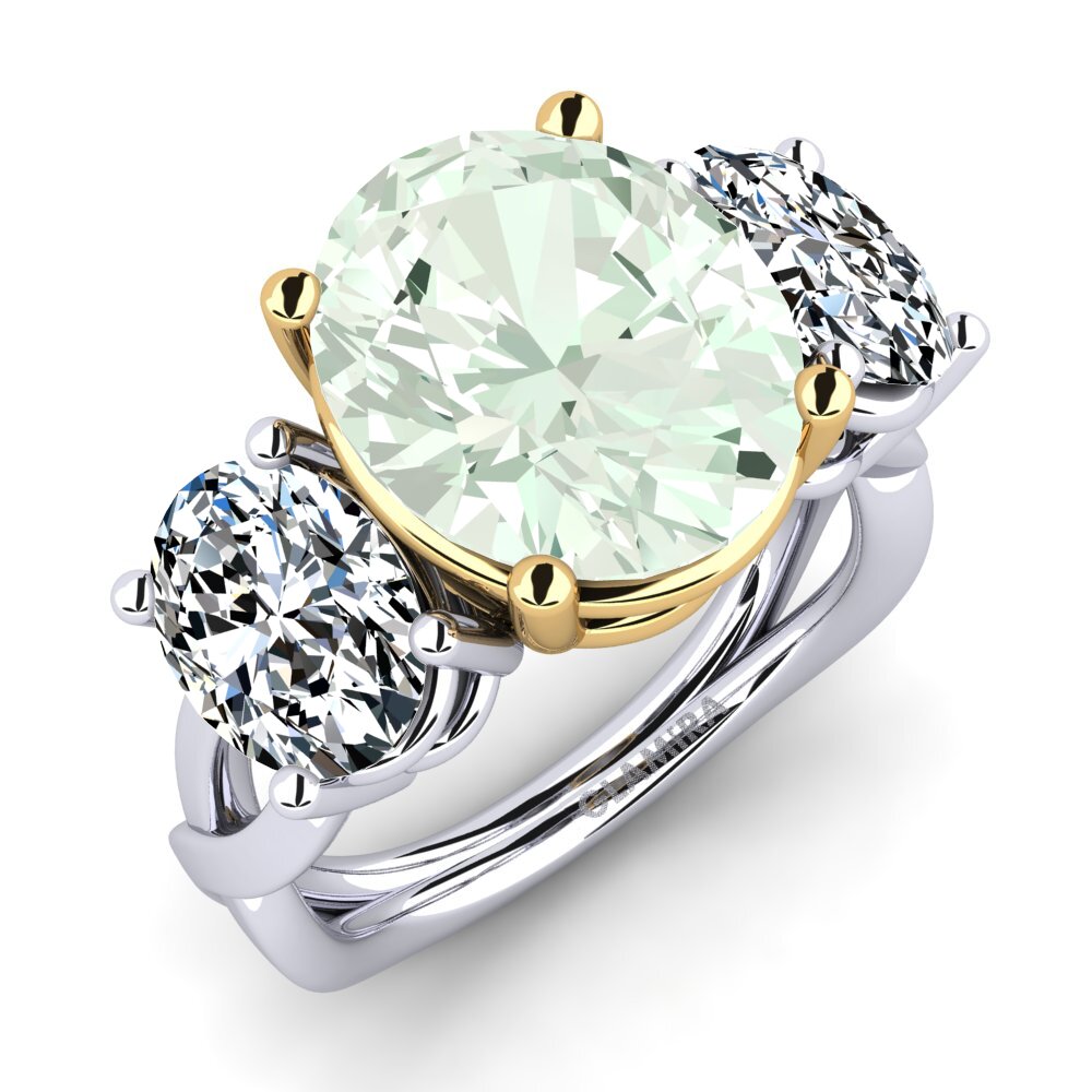 18ct White & Yellow Gold Green Amethyst Ring Aurkene