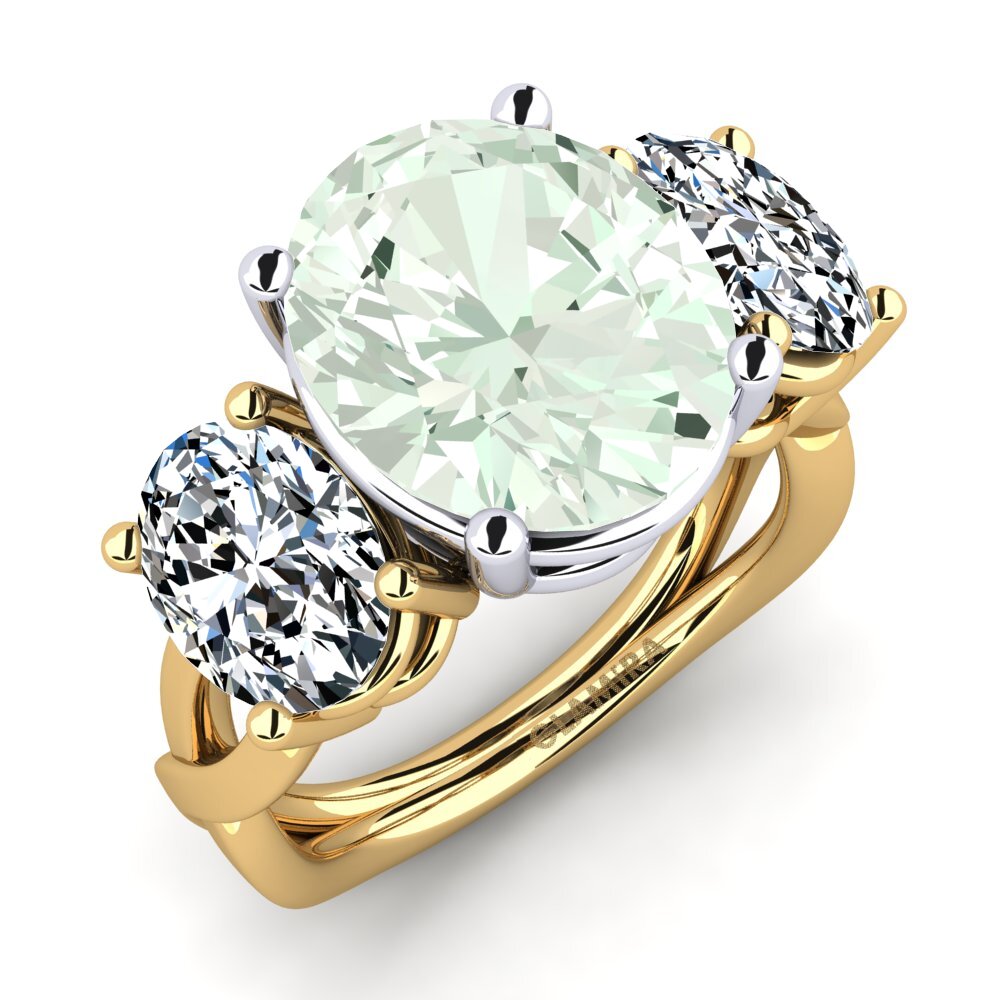18ct Yellow & White Gold Green Amethyst Ring Aurkene