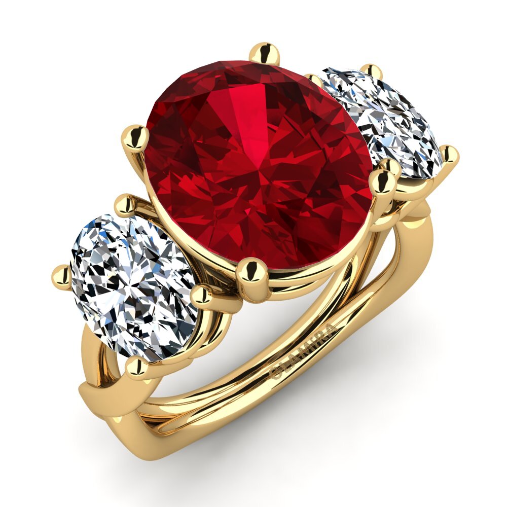 14k Oro Amarillo Circonita Roja Anillo Aurkene