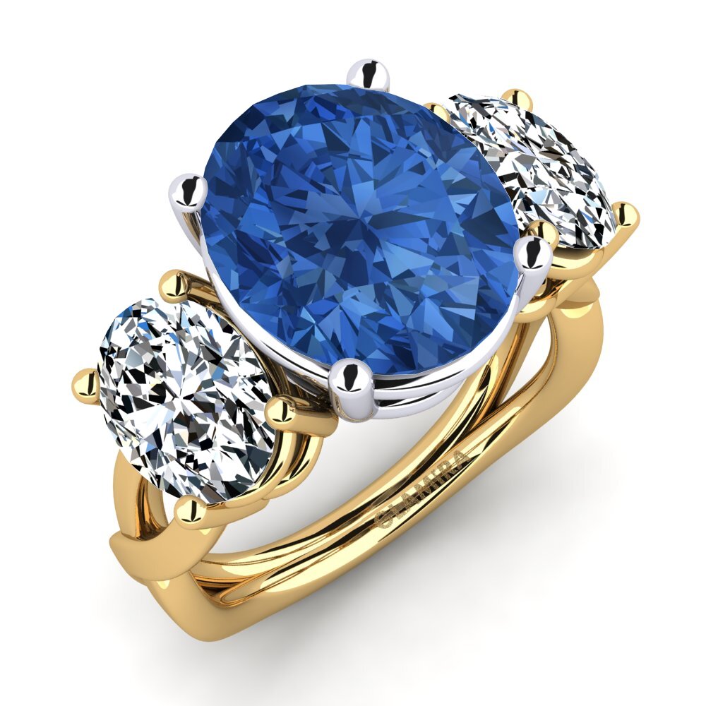 9ct Yellow & White Gold Dark Blue Zirconia Ring Aurkene