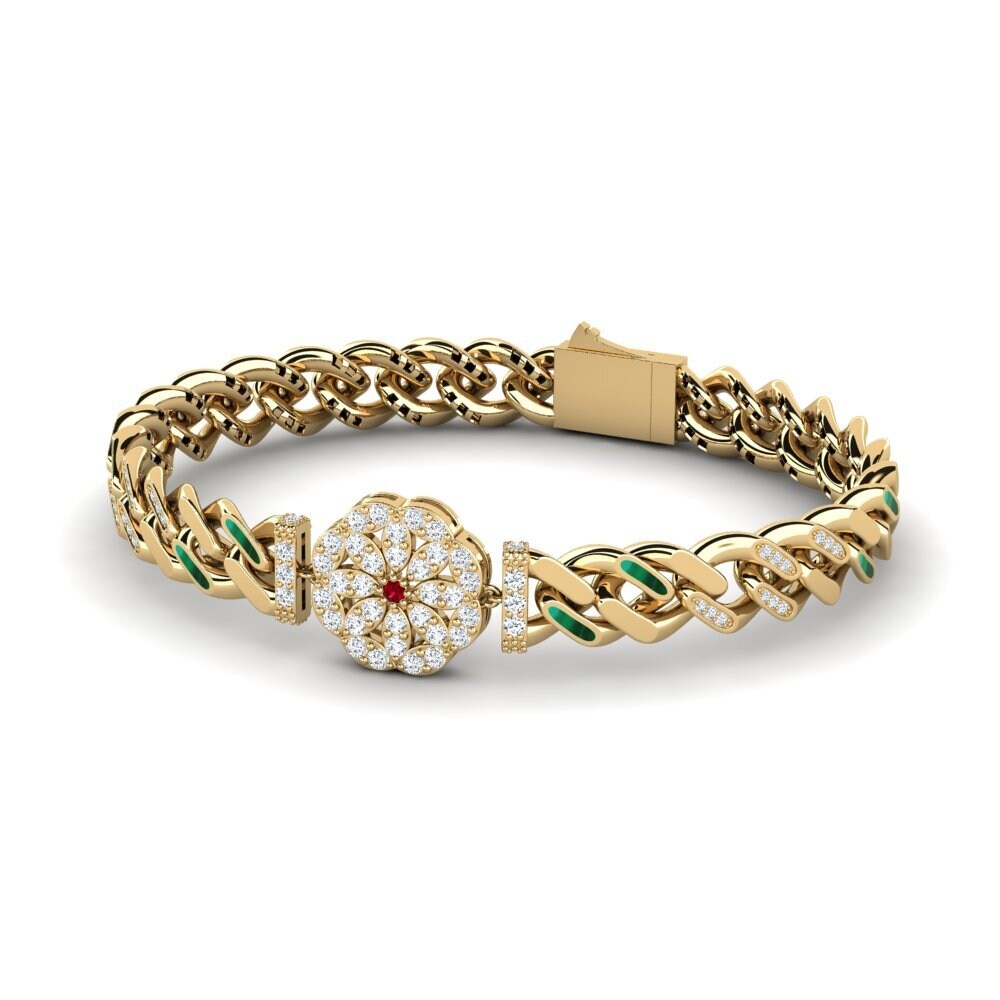 14k Oro Amarillo Circonita Roja Pulsera de Mujer Avant