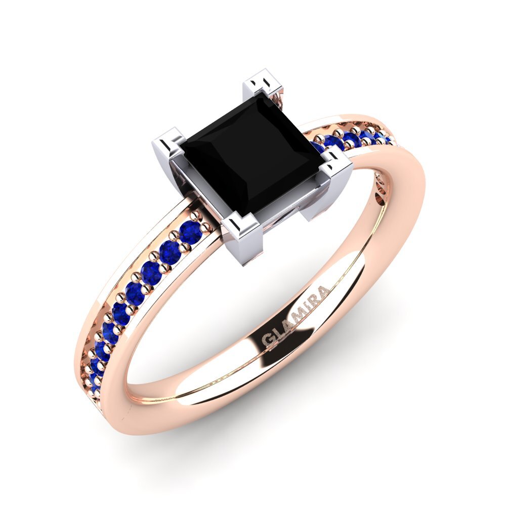 14K Rood & Wit Goud Zwarte Diamant Verlovingsring Aversa