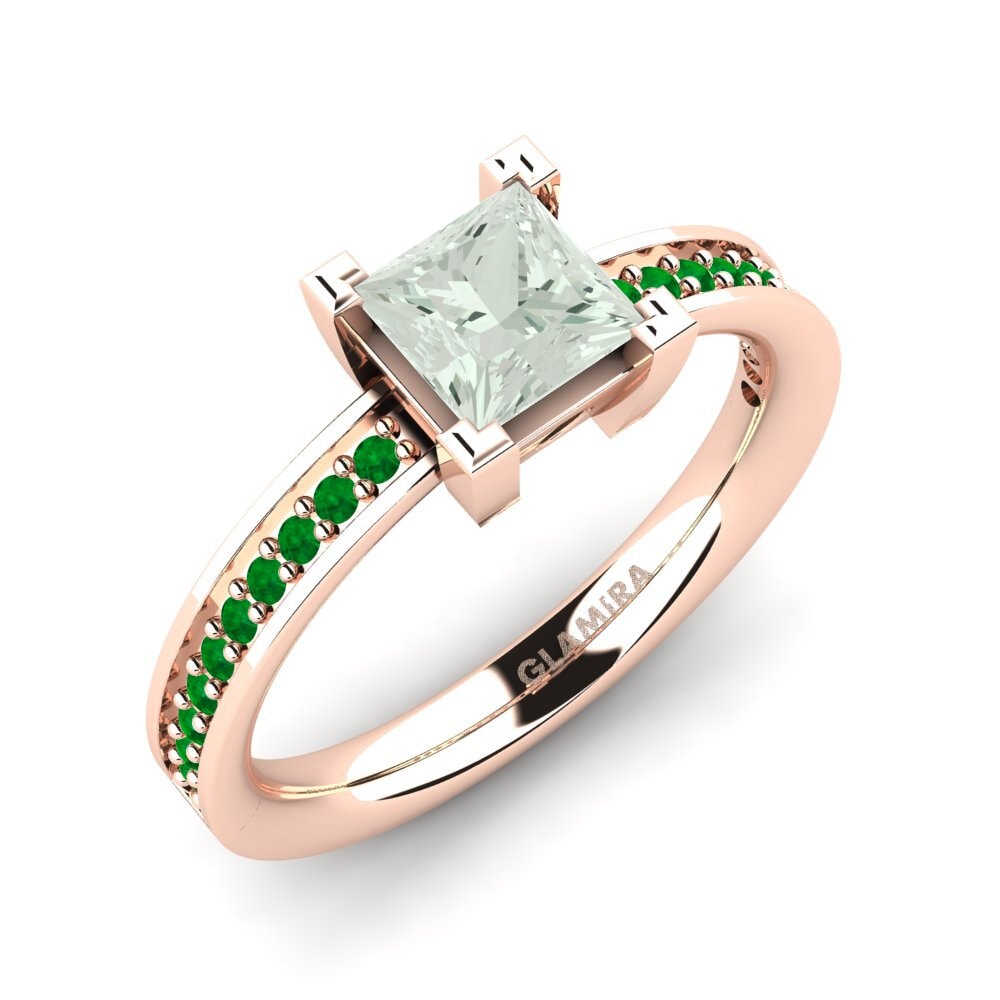 18k Oro Rosa Amatista verde Anillo de compromiso Aversa