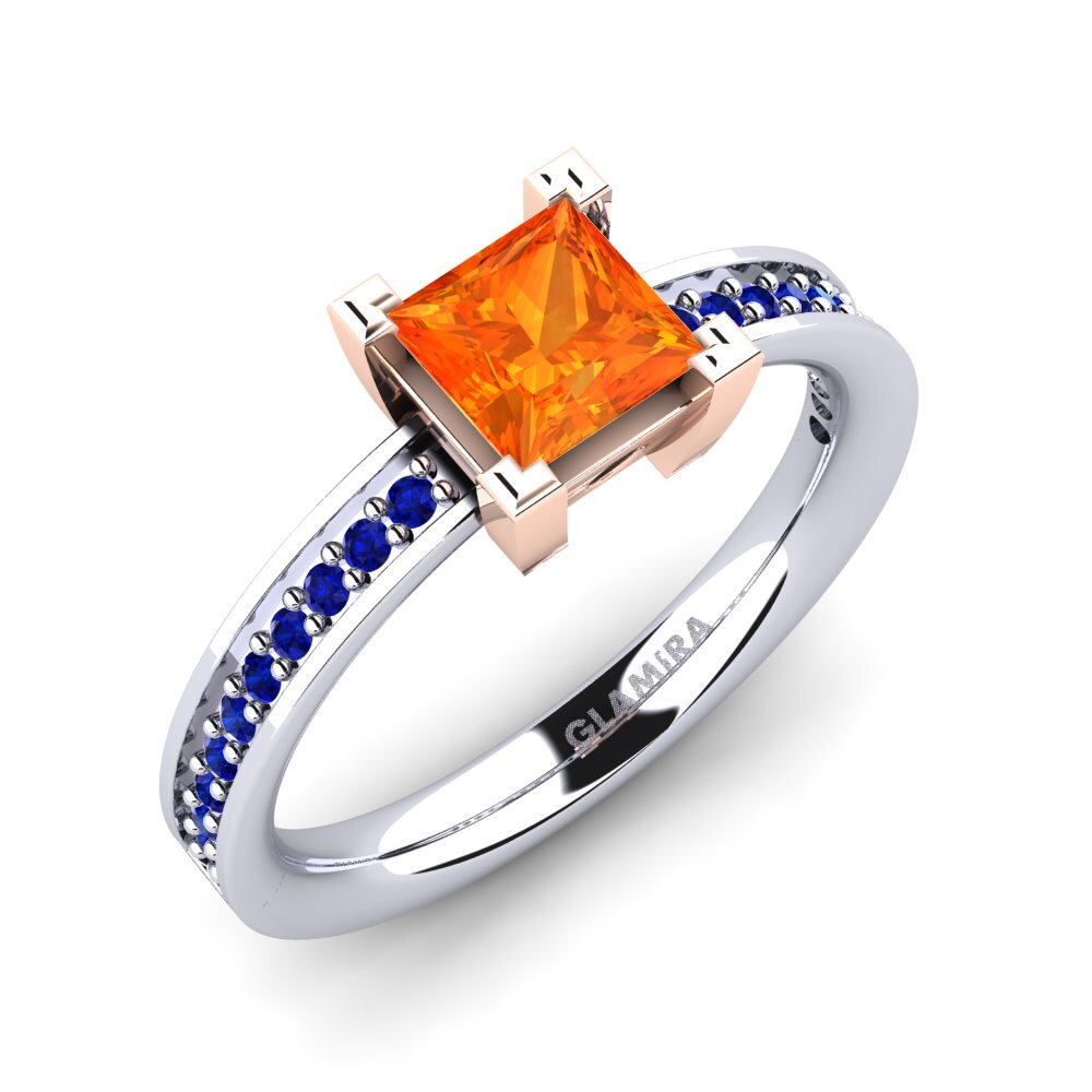 14K Wit & Rood Goud Oranje Saffier Verlovingsring Aversa