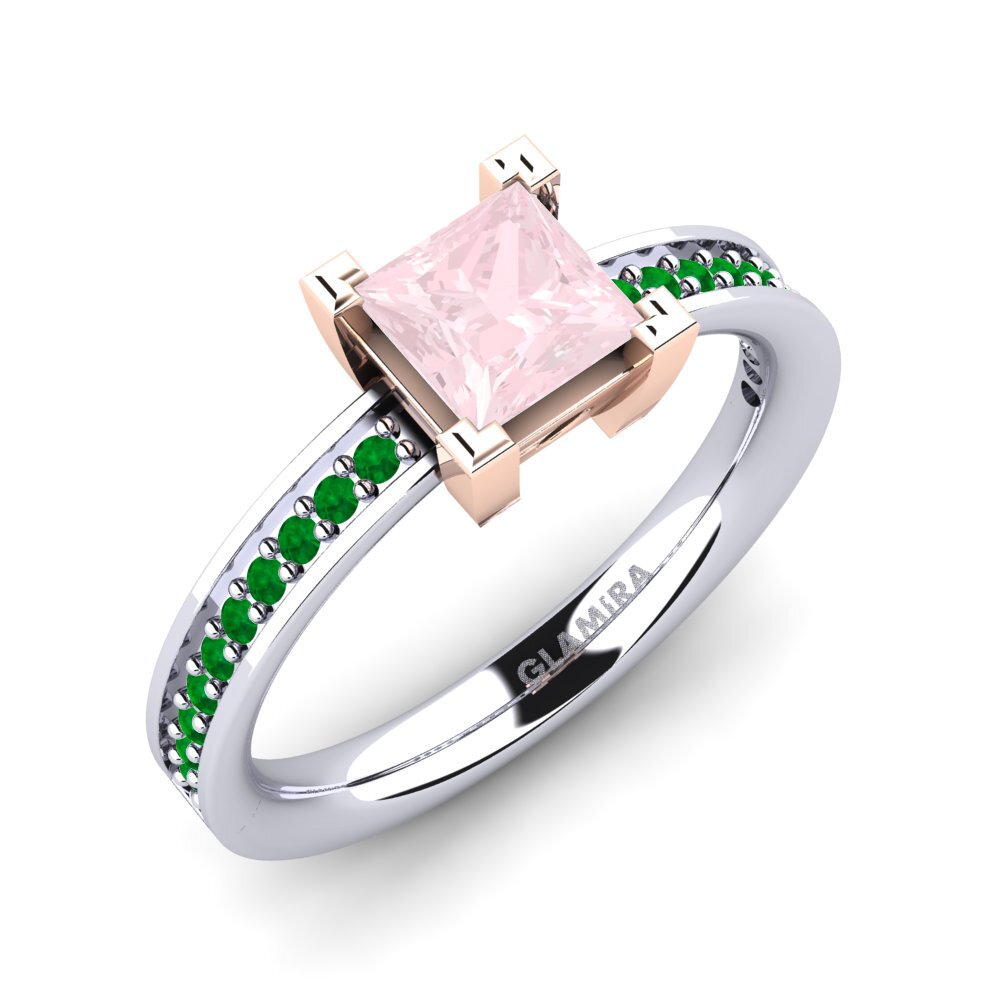 18K White & Rose Gold Rose Quartz Engagement Ring Aversa