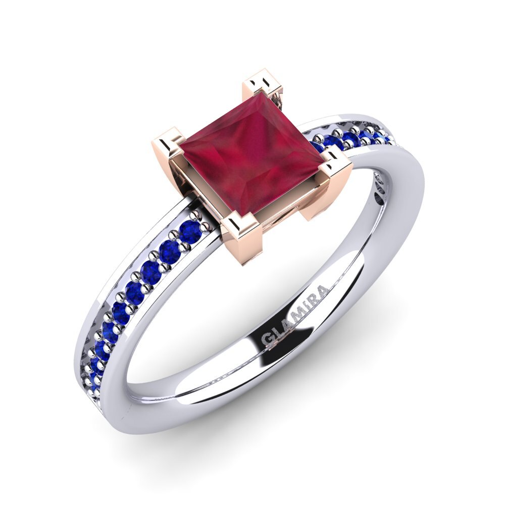 14K Wit & Rood Goud Robijn Verlovingsring Aversa