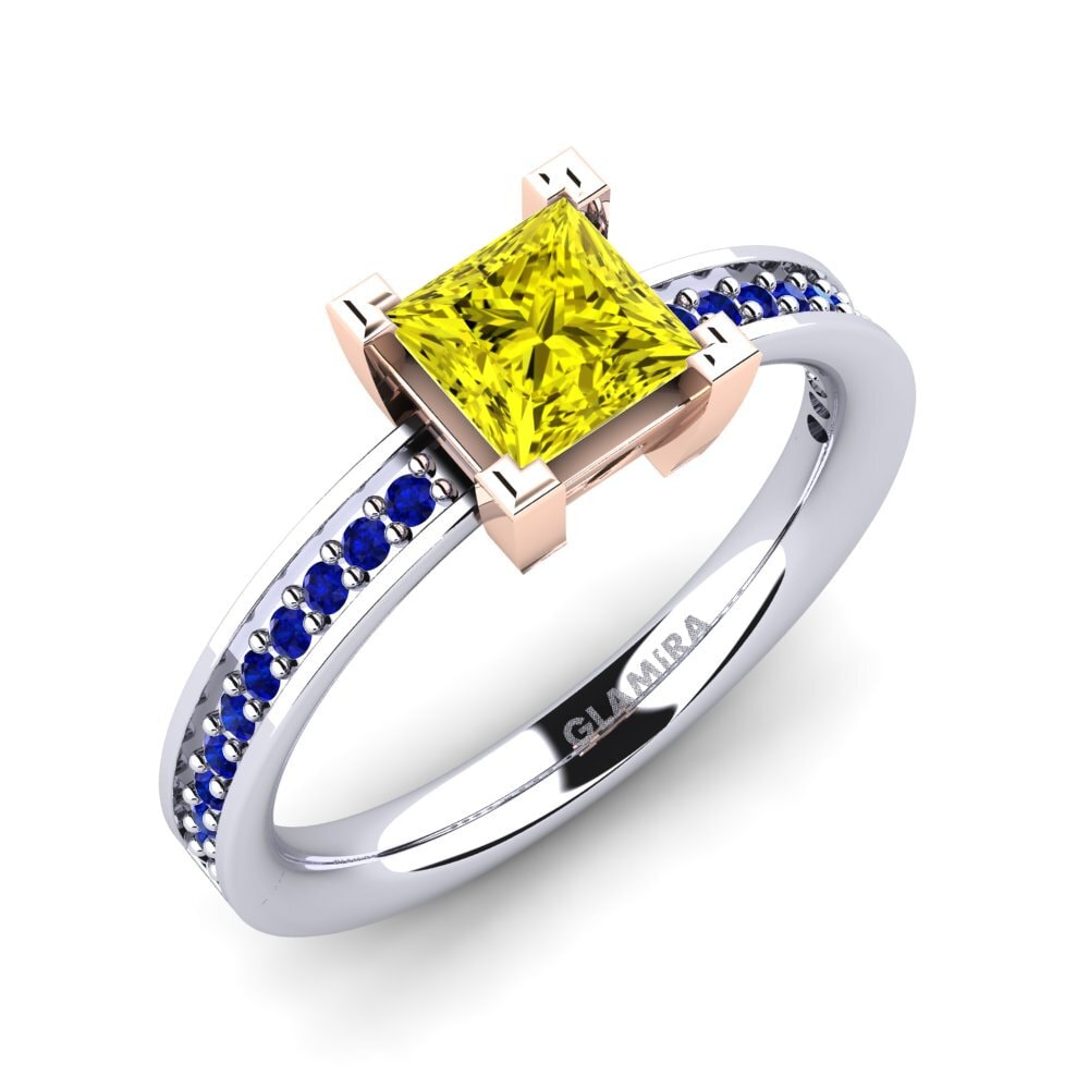 14K Wit & Rood Goud Gele Diamant Verlovingsring Aversa