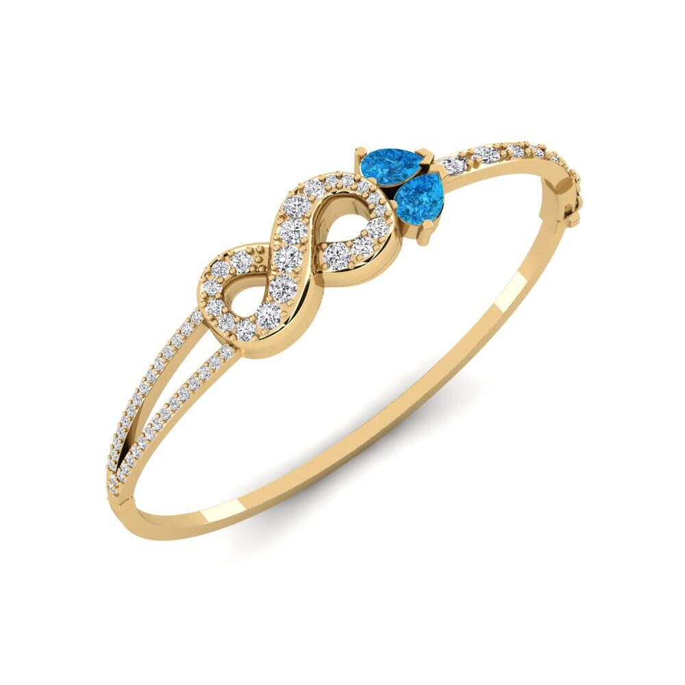 9ct Yellow Gold Blue Topaz Women's Bangle Awaride