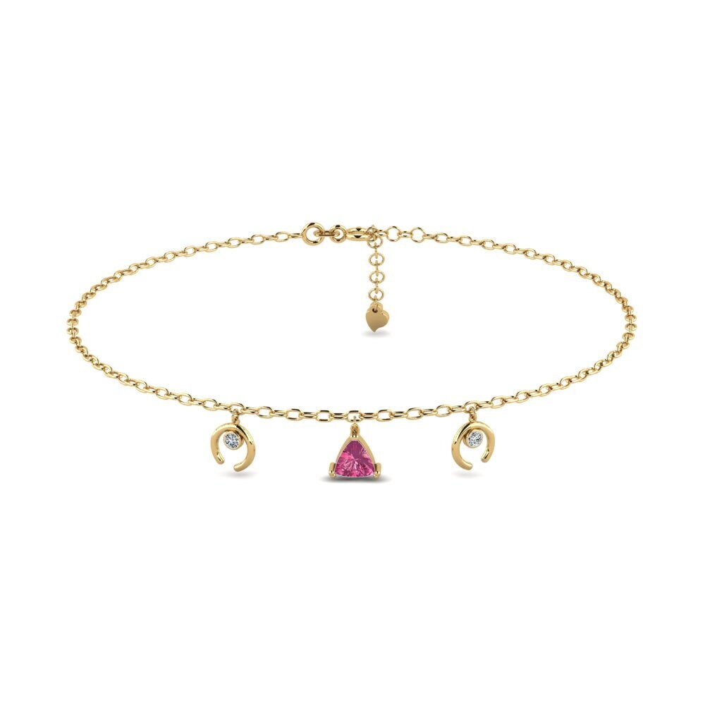 14ct Yellow Gold Pink Tourmaline Women's Anklet Awiti
