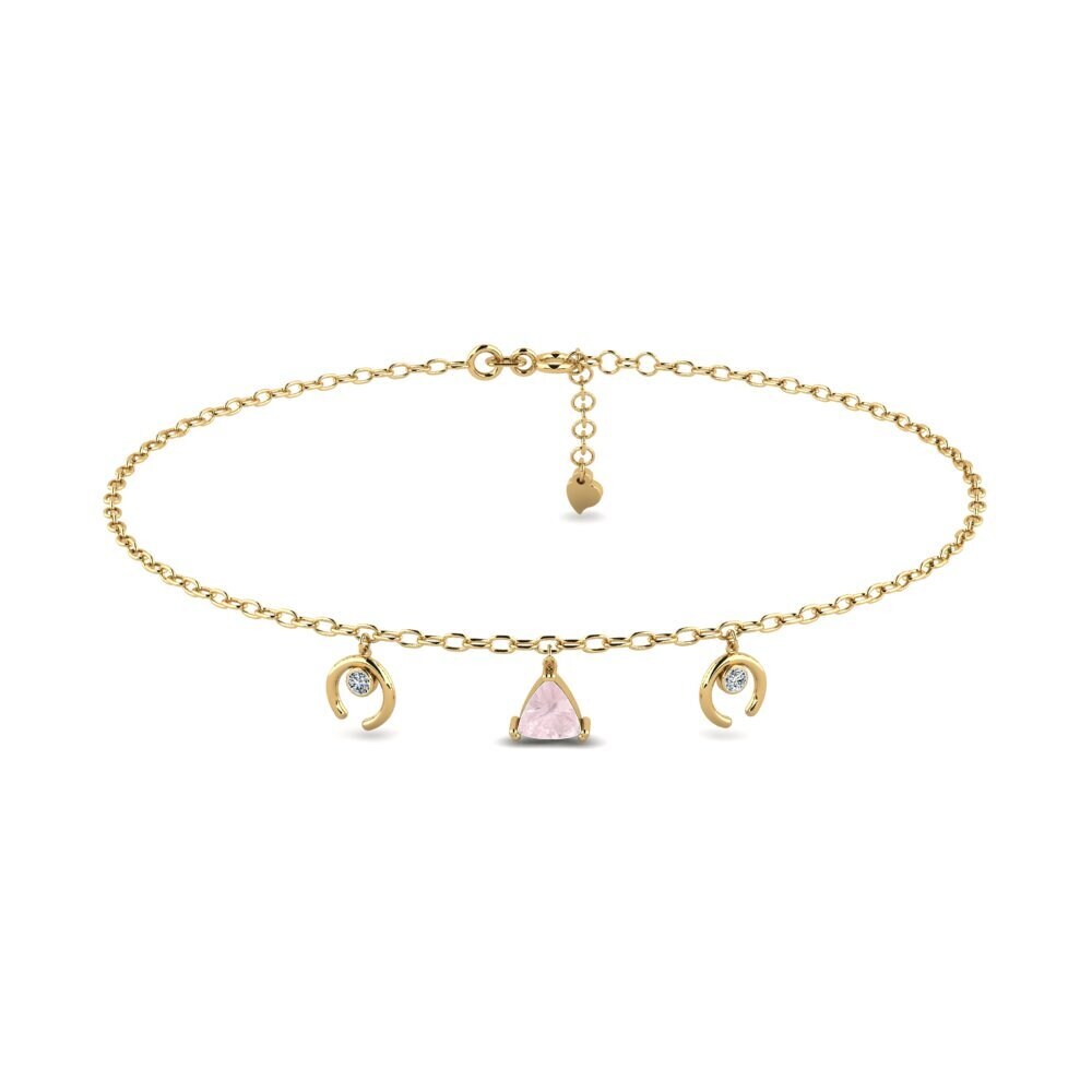 14ct Yellow Gold Rose Quartz Women's Anklet Awiti