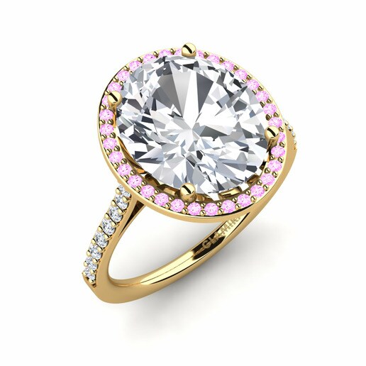 Ring Azaria 585 Yellow Gold & White Zircon & Pink Sapphire & Diamond