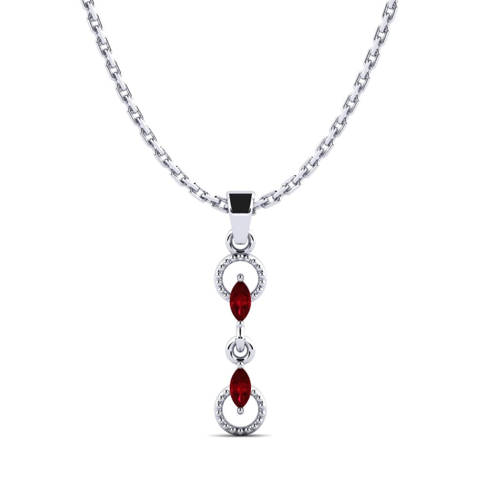 Platino 950 Circonita Roja Colgante de Mujer Babilla