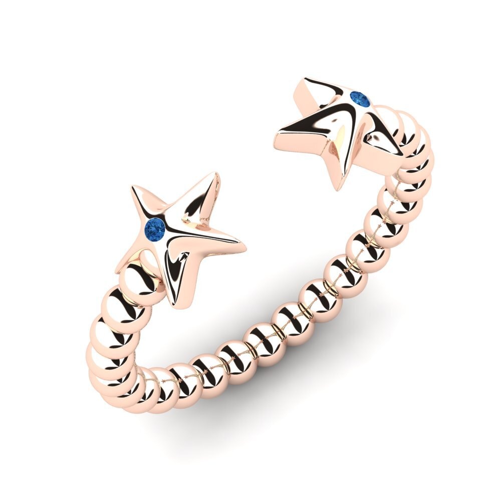 14k Oro Rosa Circonita Azul Oscuro Anillo Babita