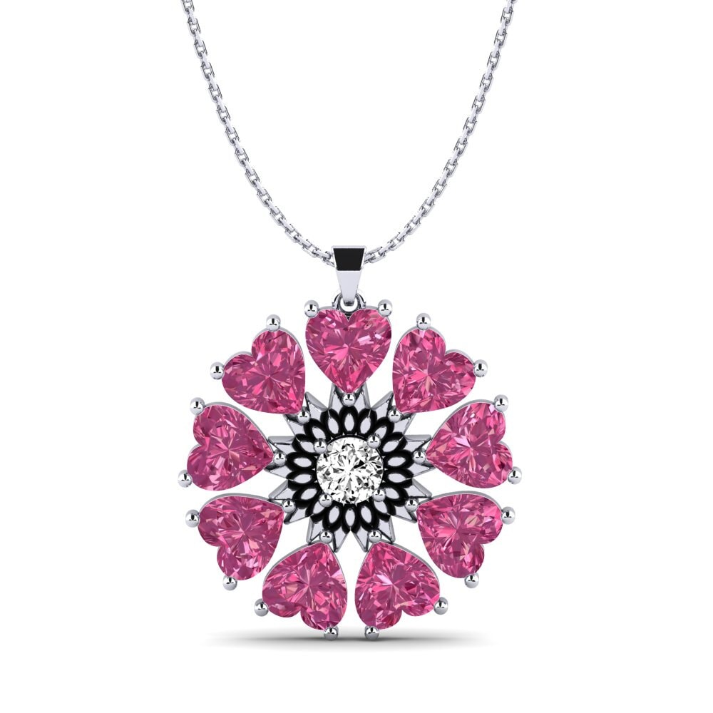 14k Oro Blanco Turmalina rosa Colgante de Mujer Badella