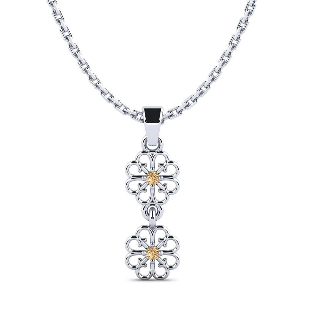 14k Oro Blanco Diamante café Colgante de Mujer Bagdeo