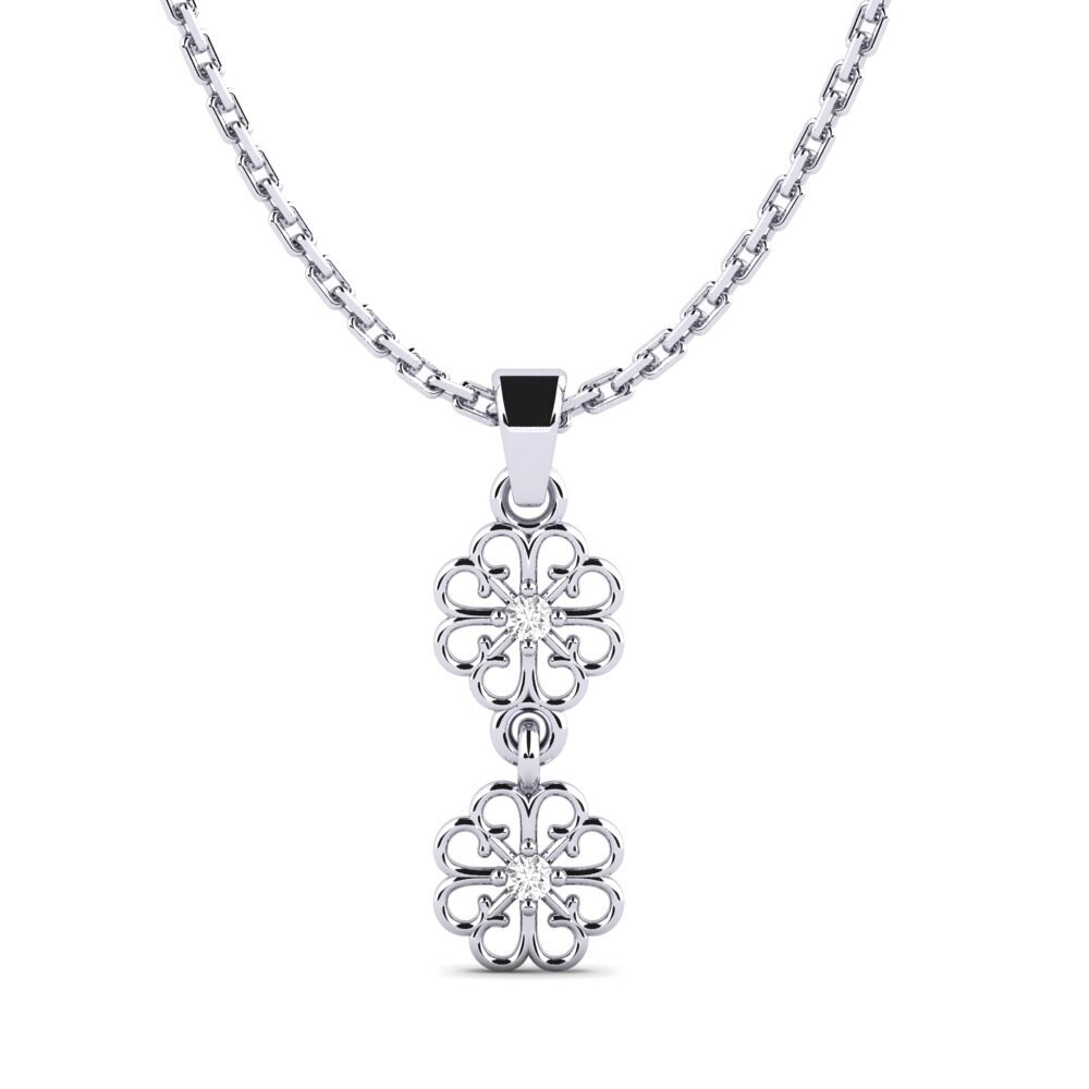 14k Oro Blanco Zafiro blanco Colgante de Mujer Bagdeo