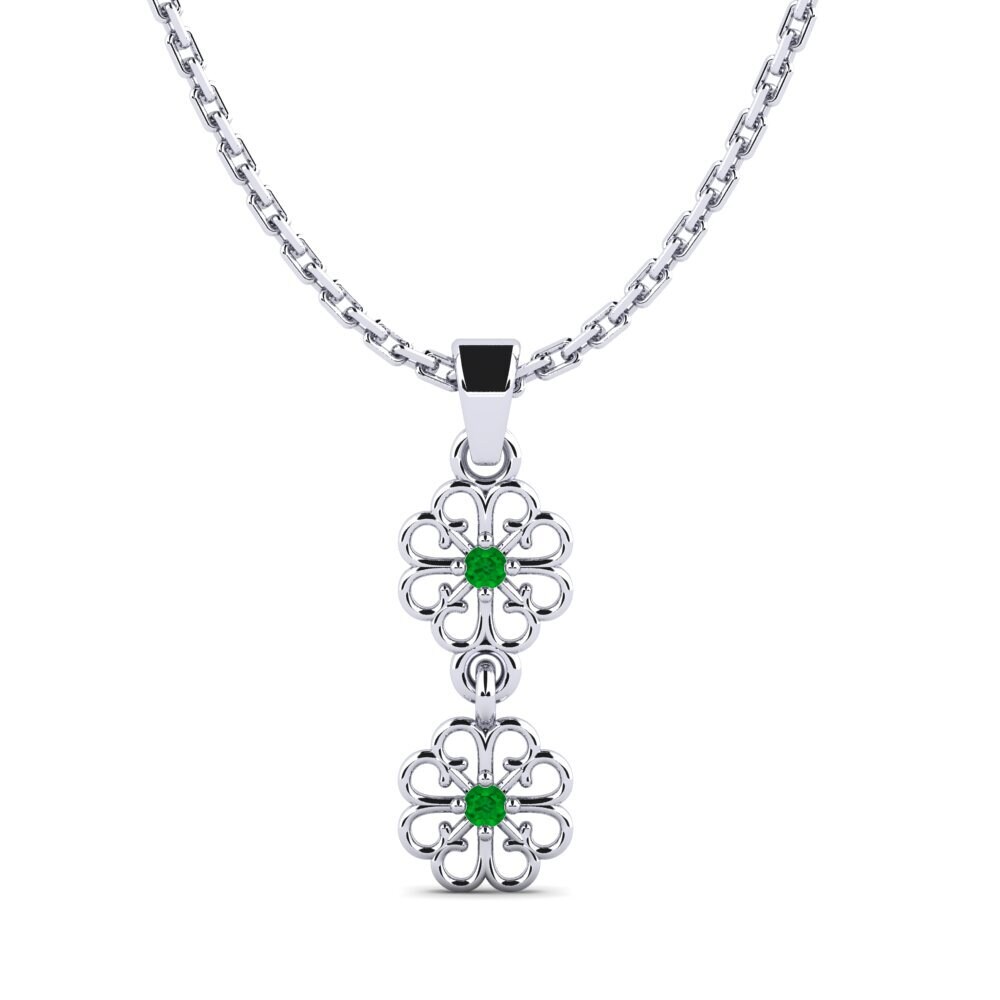 14k Oro Blanco Esmeralda Colgante de Mujer Bagdeo