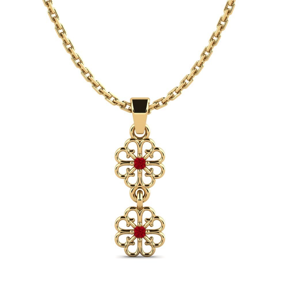 9k Oro Amarillo Circonita Roja Colgante de Mujer Bagdeo