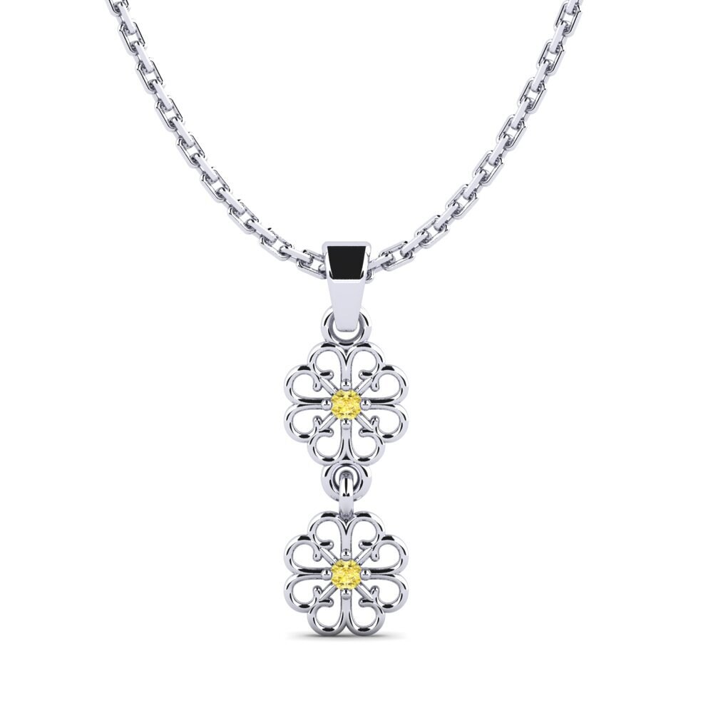18k Oro Blanco Zafiro amarillo Colgante de Mujer Bagdeo