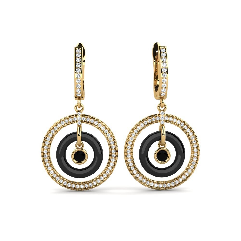 9ct Yellow Gold Black Onyx Women's Earring Bailon