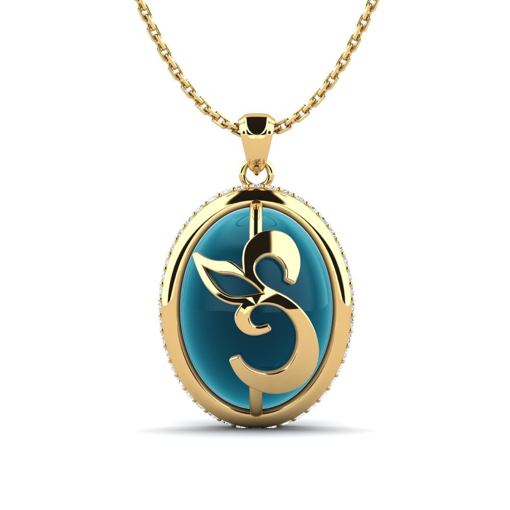 14k Oro Amarillo Topacio Azul Londres Cabujón Colgante de Mujer Ballade