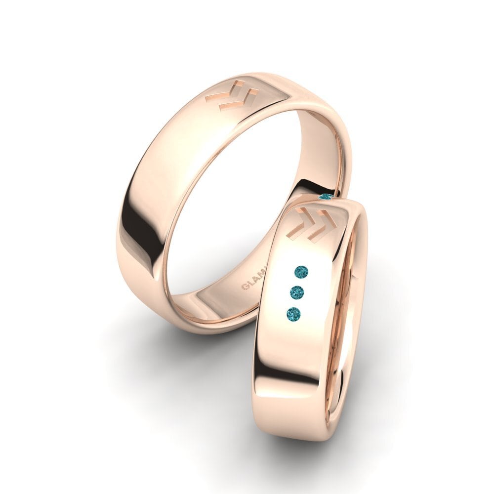 750 Rood Goud Blauwe Diamant Ringen Ballima SET