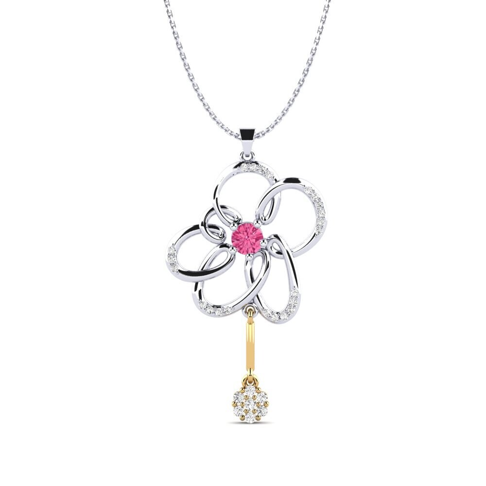 14k Oro Blanco & Amarillo Turmalina rosa Colgante de Mujer Banc