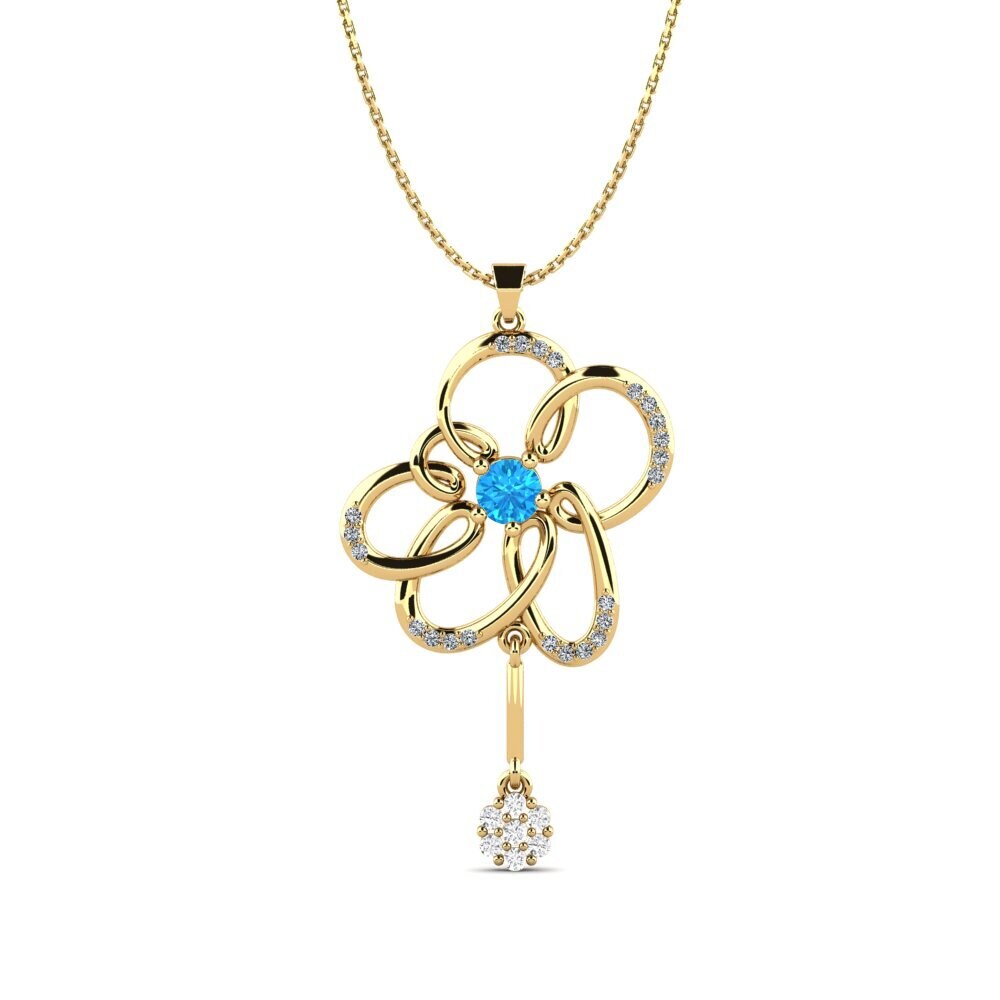 14ct Yellow Gold Blue Topaz Women's Pendant Banc