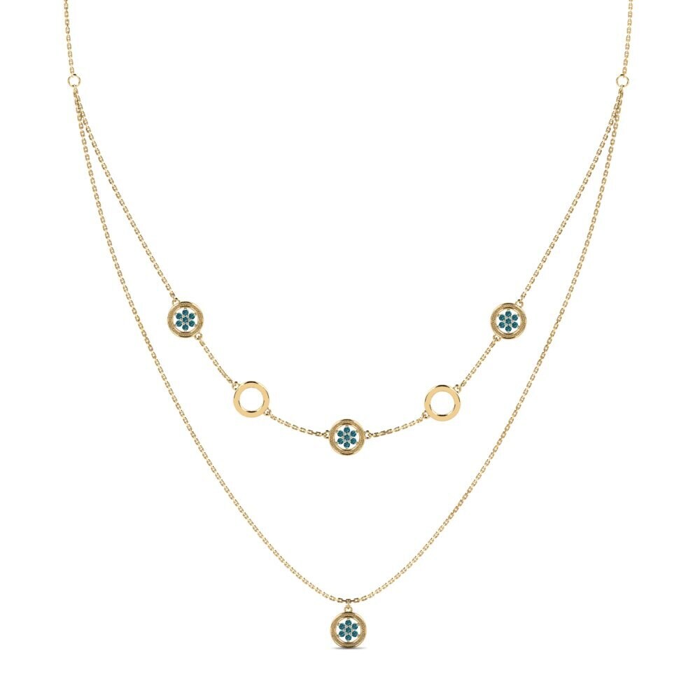 14k Yellow Gold Blue Diamond Women's Necklace Bangunn