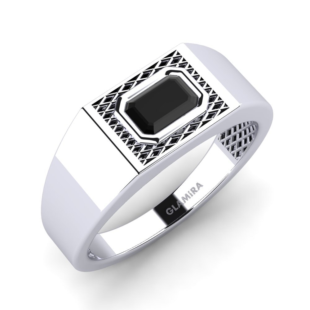 Oro Bianco 585 Diamante Nero Anello da uomo Banjumoni