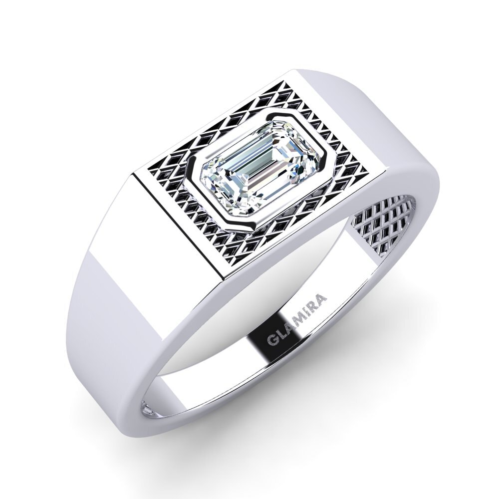 14ct White Gold Zirconia Men's Ring Banjumoni