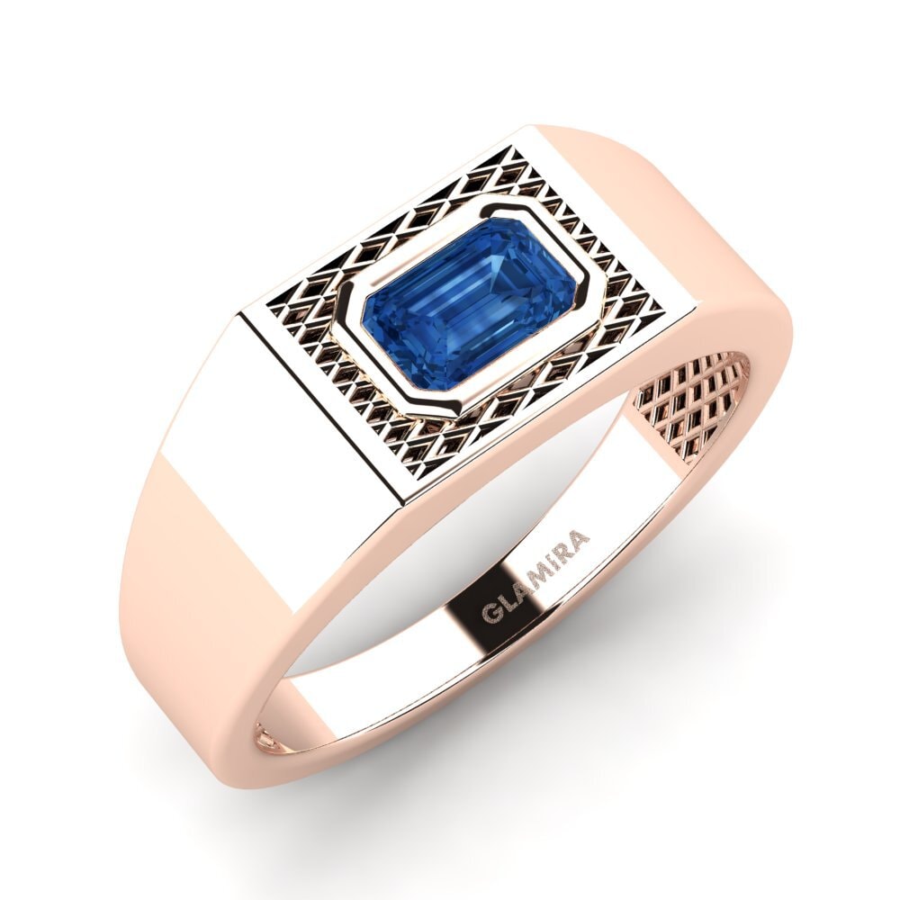 Oro Rosso 585 Zircone Blu Scuro Anello da uomo Banjumoni