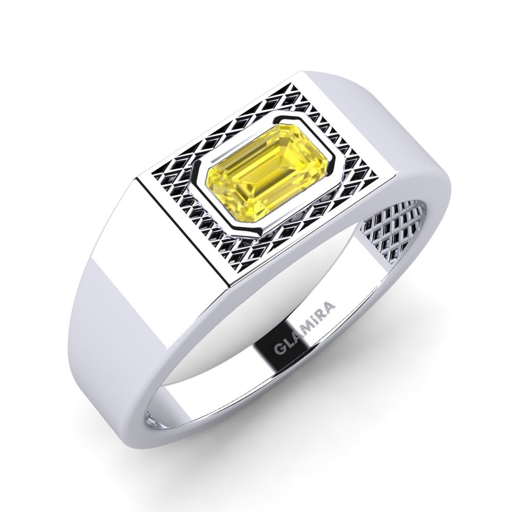 White Silver Yellow Sapphire Men's Ring Banjumoni