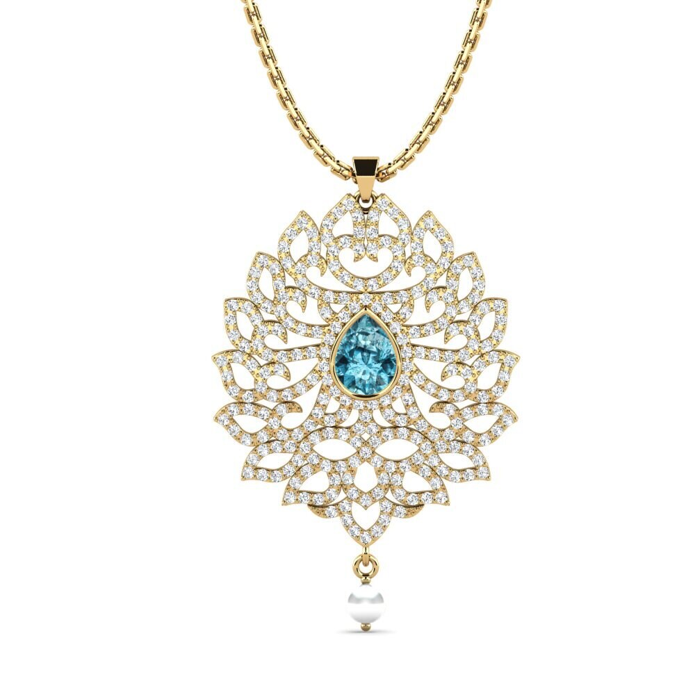 9ct Yellow Gold Blue Zircon Women's Pendant Baptist