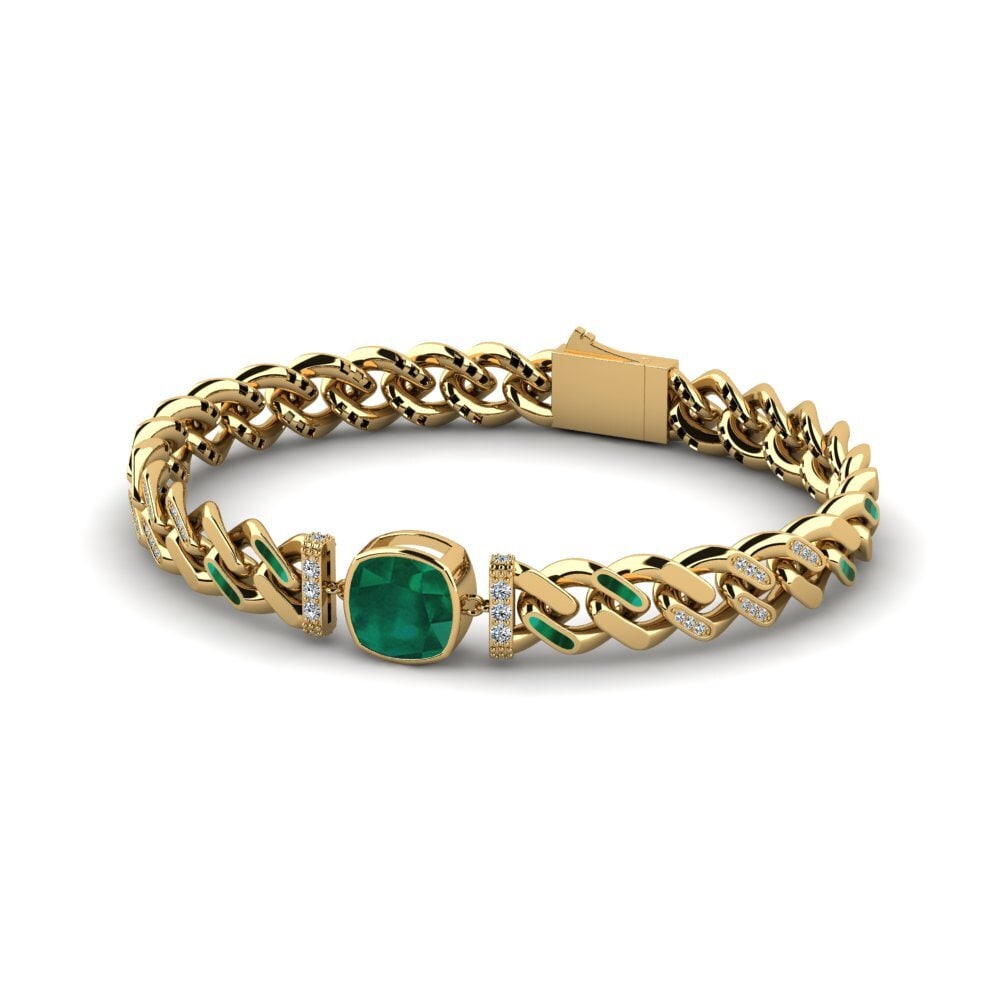 14k Oro Amarillo Esmeralda Pulsera de Mujer Bardenes