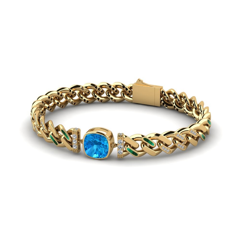 14k Oro Amarillo Topacio azul Pulsera de Mujer Bardenes