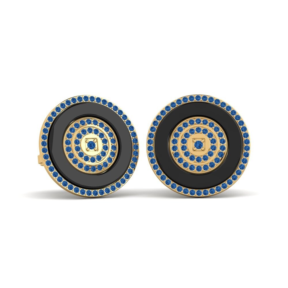 18k Oro Amarillo Circonita Azul Oscuro Gemelo Barga