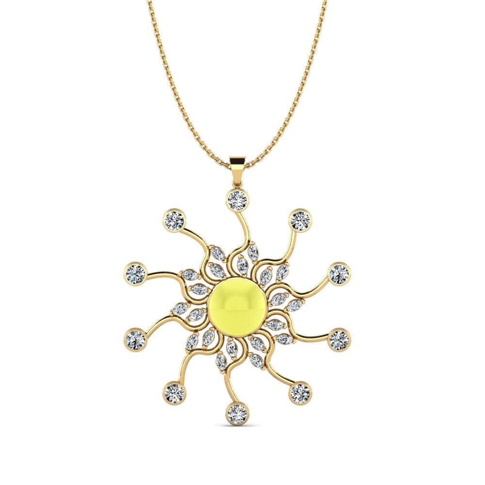 9k Oro Amarillo Topacio Limón Cabujón Colgante de Mujer Baril