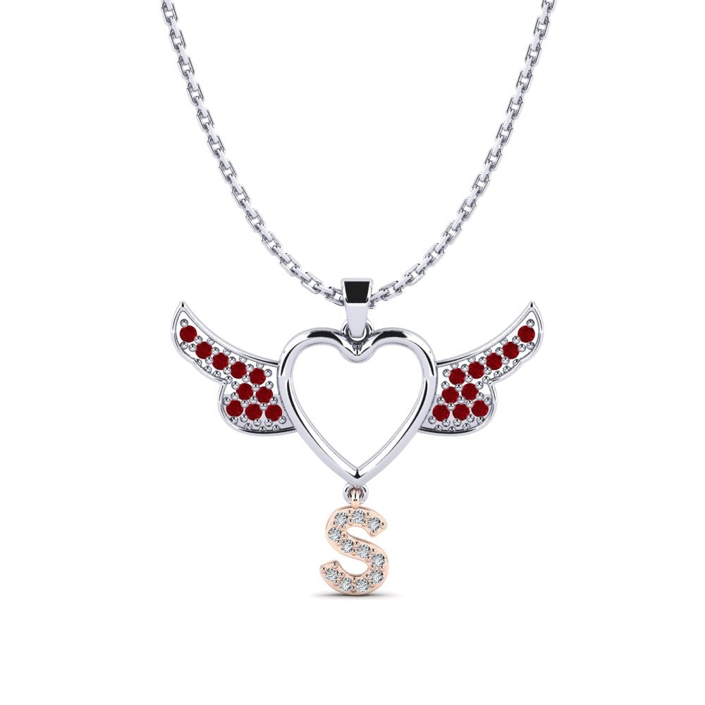 585 Weiß & Rotgold Roter Zirkonia Damen anhänger Bark S