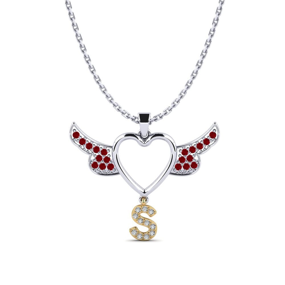 585 Weiß & Gelbgold Roter Zirkonia Damen anhänger Bark S
