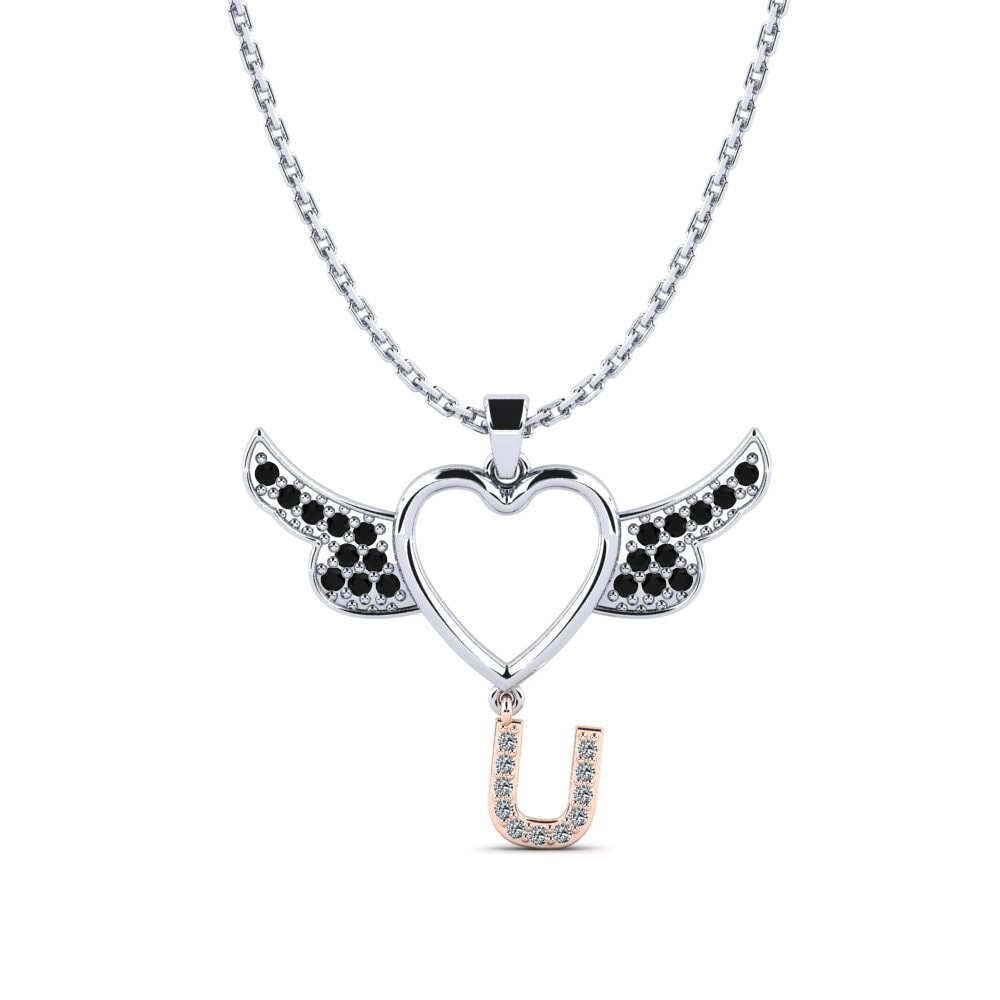 14k Oro Blanco & Rosa Zafiro negro Colgante de Mujer Bark U