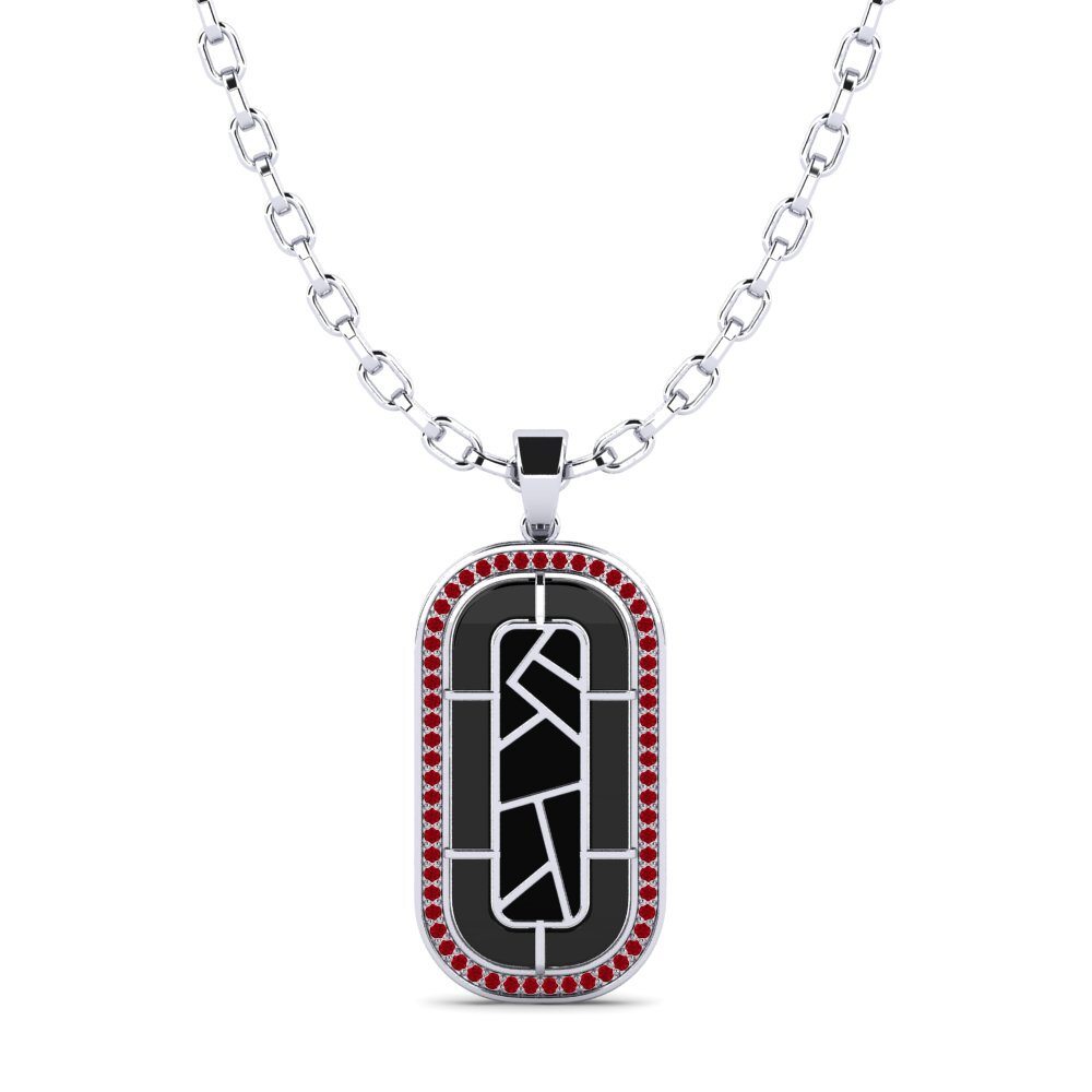 9ct White Gold Red Zirconia Men's Pendant Barney