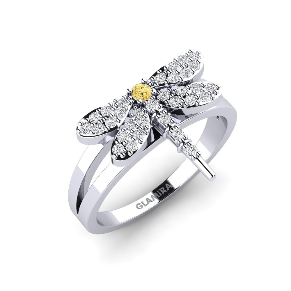 White Silver Yellow Diamond Ring Basal
