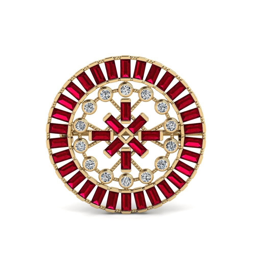 14ct Yellow Gold Red Zirconia Brooch Basila