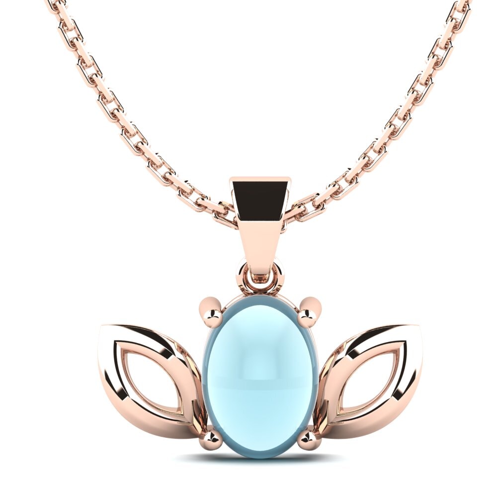 9k Oro Rosa Aguamarina Cabujón Colgante de Mujer Bast