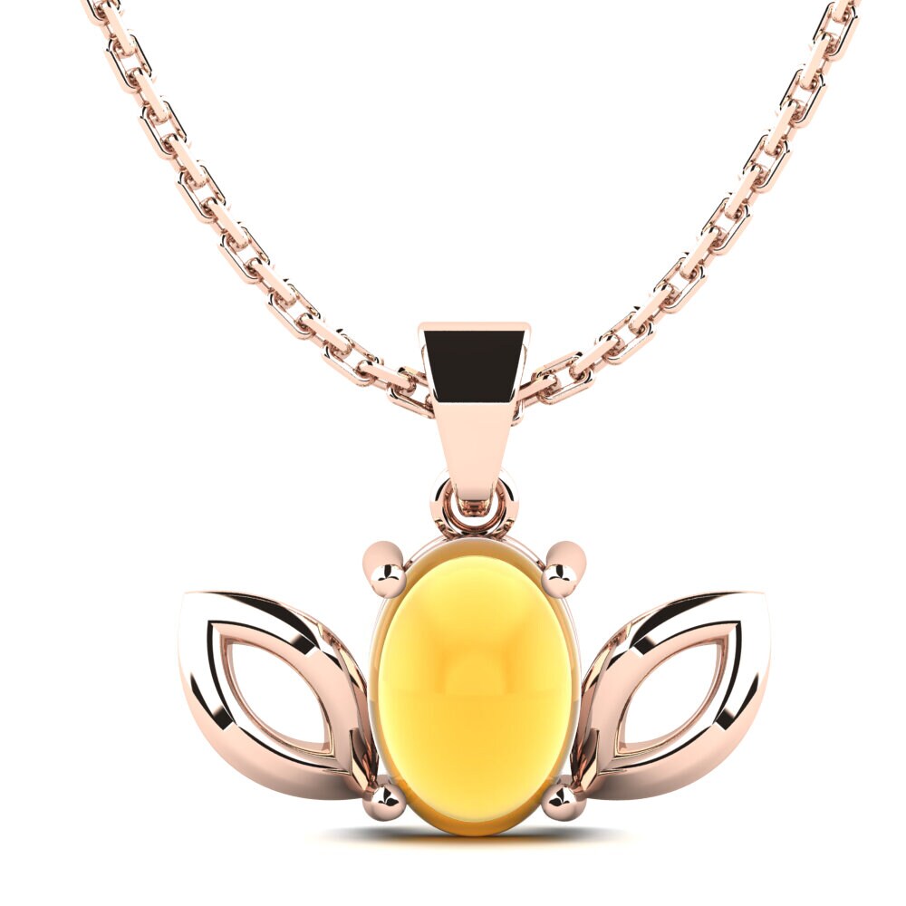 14k Oro Rosa Citrino Cabujón Colgante de Mujer Bast