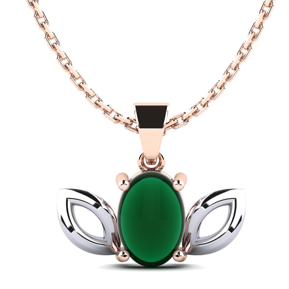 14ct Rose & White Gold Cabochon Emerald Women's Pendant Bast